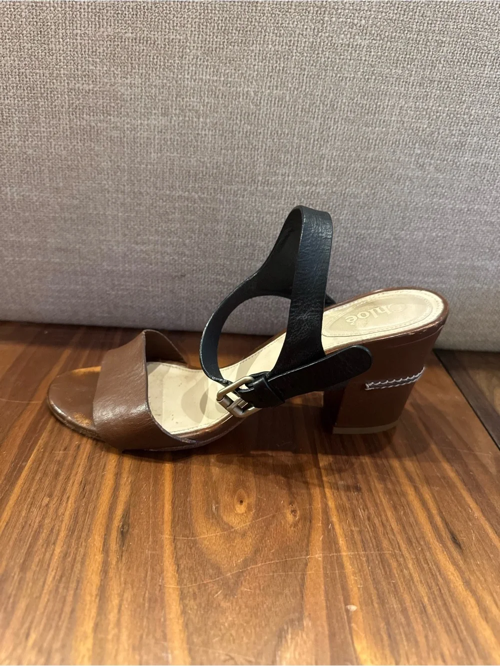 Chloe Two Tone Block Heel Ankle Strap Sandals 37 - Picture 5 of 7